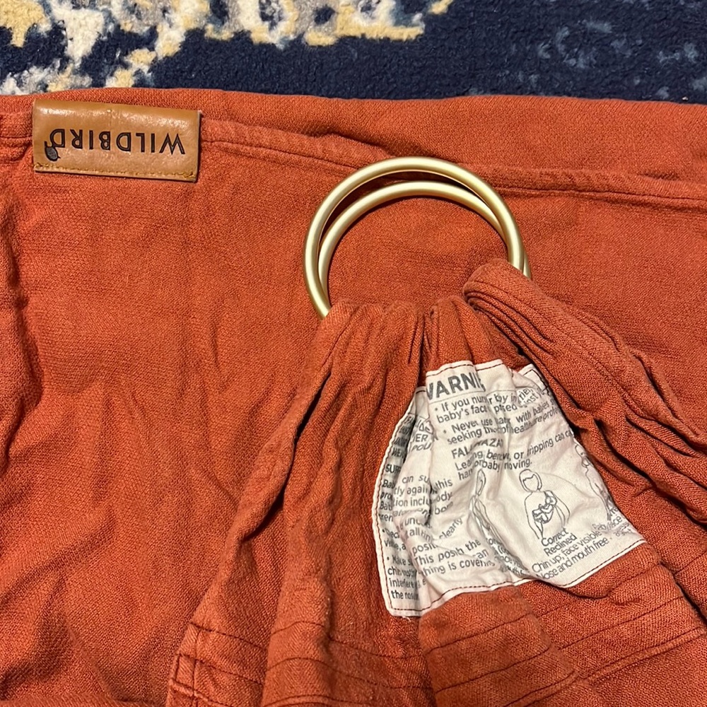 Wild bird single layer baby sling 74” rustic orange/ gold ring USED as is shown